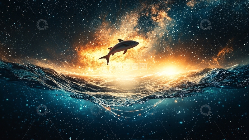 高清大图下载【趣麦麦图】宇宙星空鲨鱼