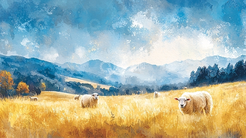 高清大图下载【趣麦麦图】水彩田园牧羊图