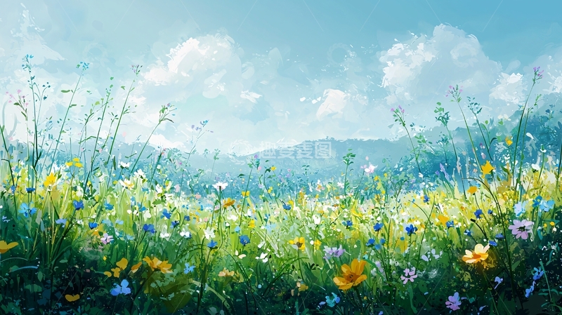 高清大图下载【趣麦麦图】阳光明媚的野花田野
