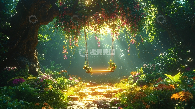 高清大图下载【趣麦麦图】森林秋千
