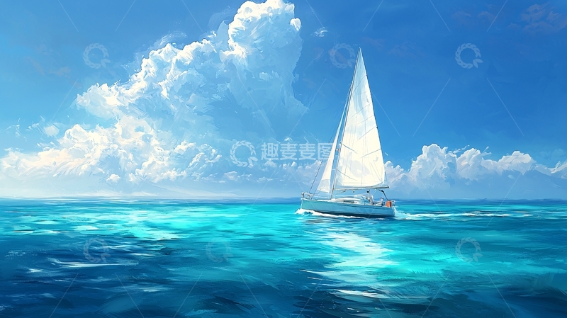 高清大图下载【趣麦麦图】阳光大海帆船