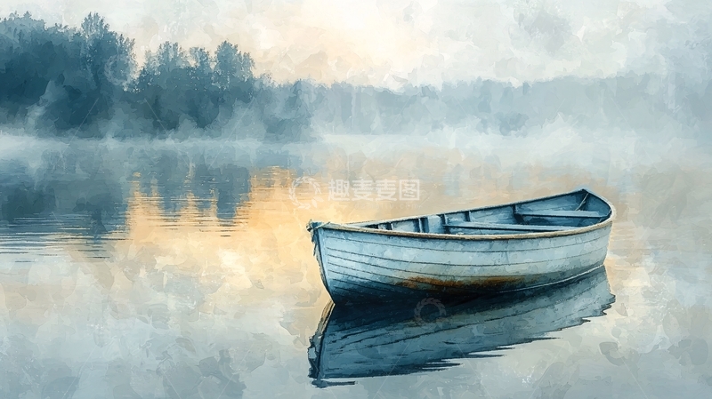 高清大图下载【趣麦麦图】宁静湖面上的小船