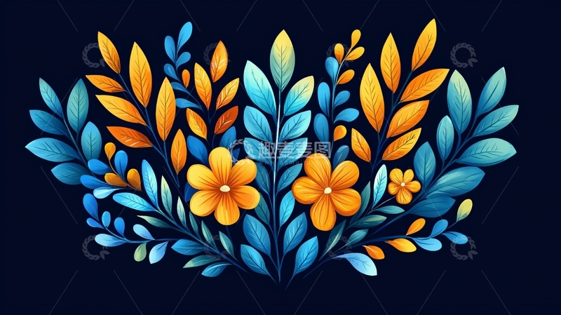 高清大图下载【趣麦麦图】蓝橙色渐变花卉图案