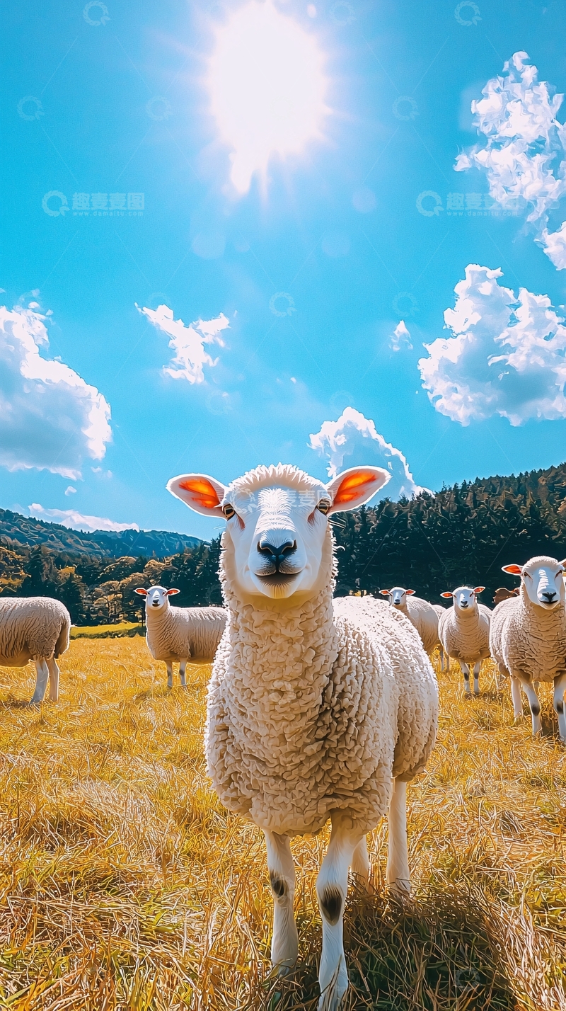 高清大图下载【趣麦麦图】阳光下牧场绵羊