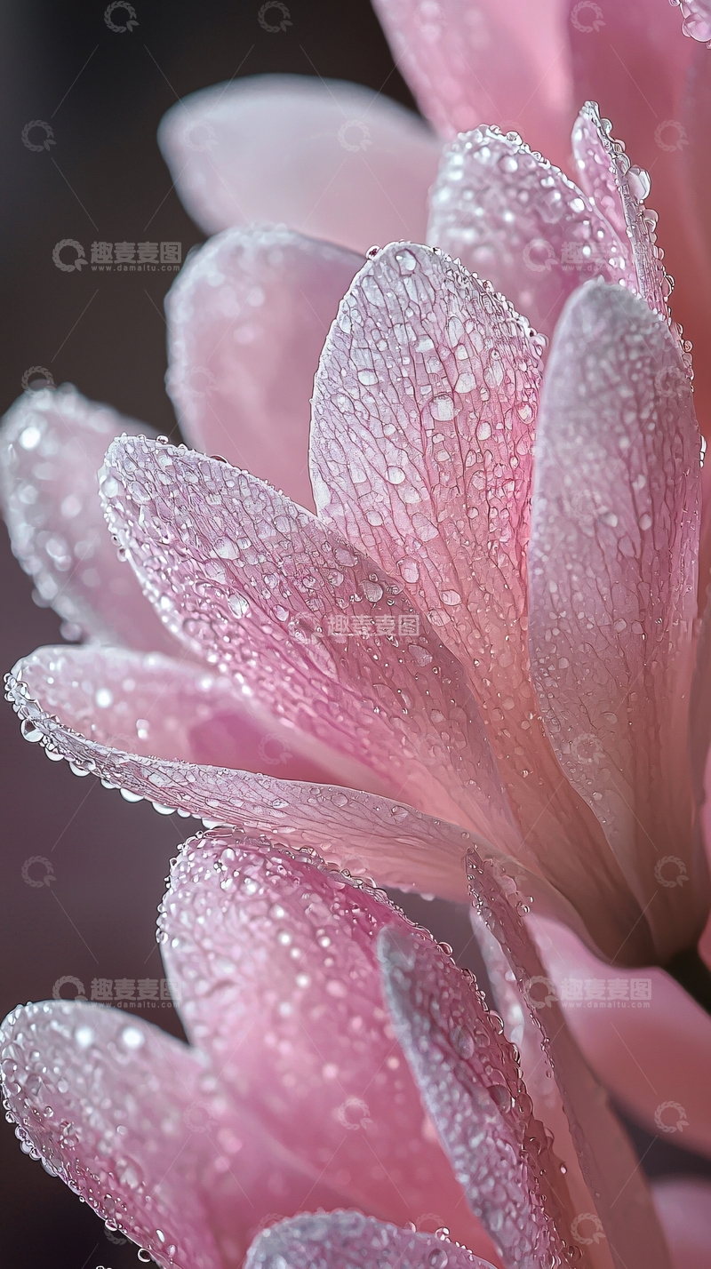 高清大图下载【趣麦麦图】粉色花瓣水珠特写
