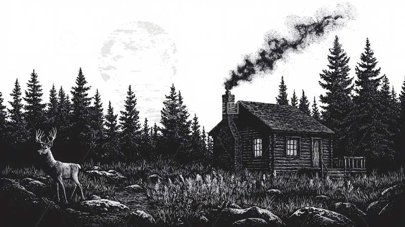 高清大图下载【趣麦麦图】黑白森林小屋