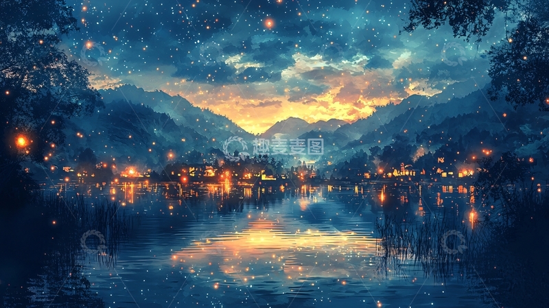 高清大图下载【趣麦麦图】梦幻湖泊夜景