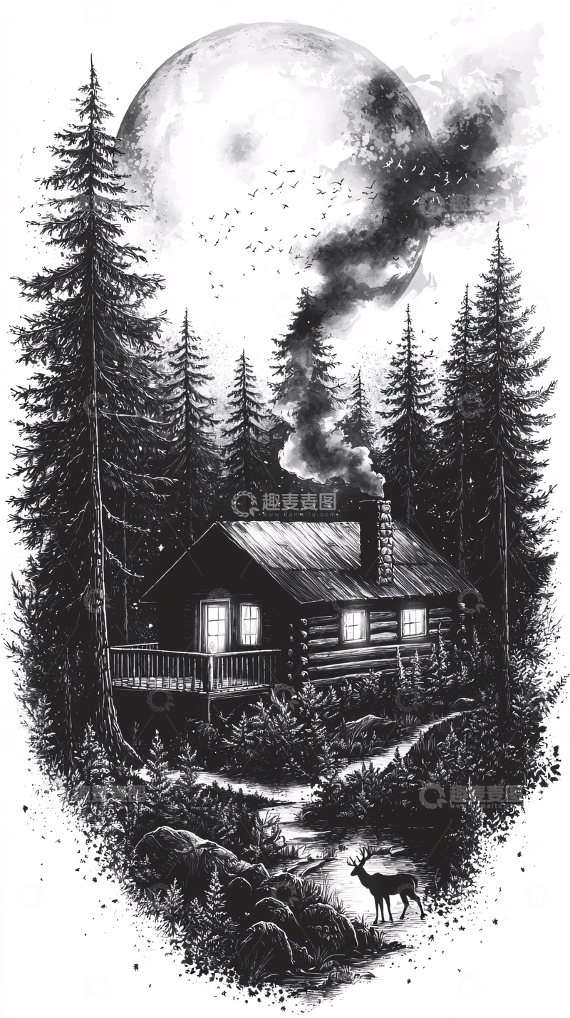 高清大图下载【趣麦麦图】森林小屋
