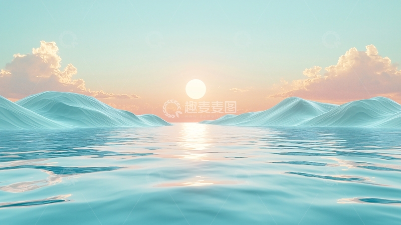 高清大图下载【趣麦麦图】平静的海面日出景色