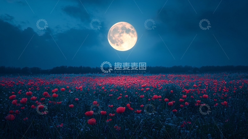 高清大图下载【趣麦麦图】夜空下的罂粟花田