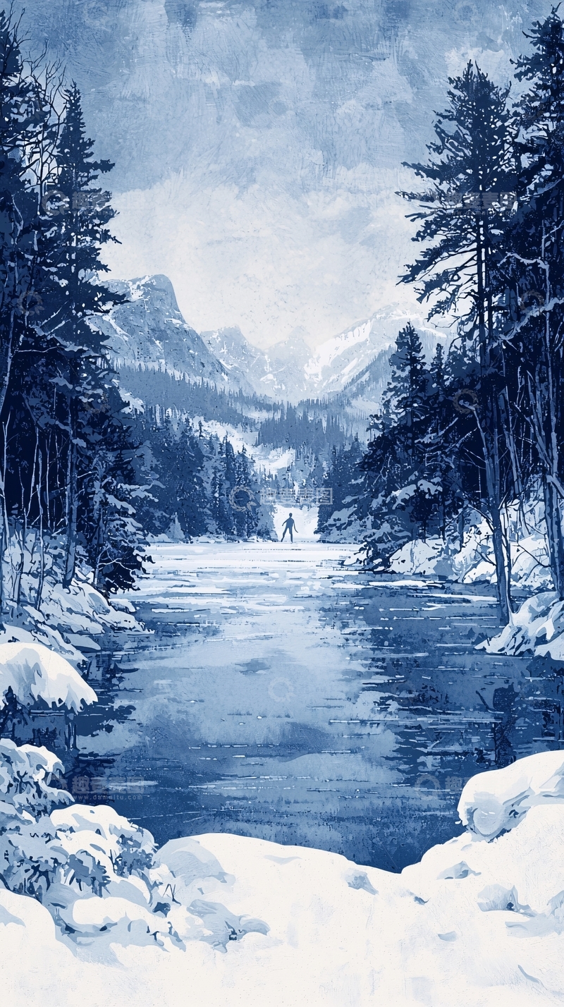 高清大图下载【趣麦麦图】冰雪覆盖的宁静山谷