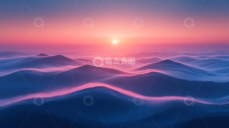 高清大图下载【趣麦麦图】日出云海山峦