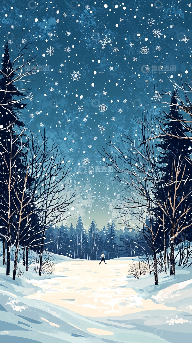 高清大图下载【趣麦麦图】冬日雪景森林小路
