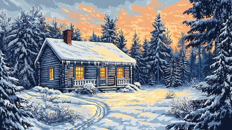 高清大图下载【趣麦麦图】雪夜森林小屋