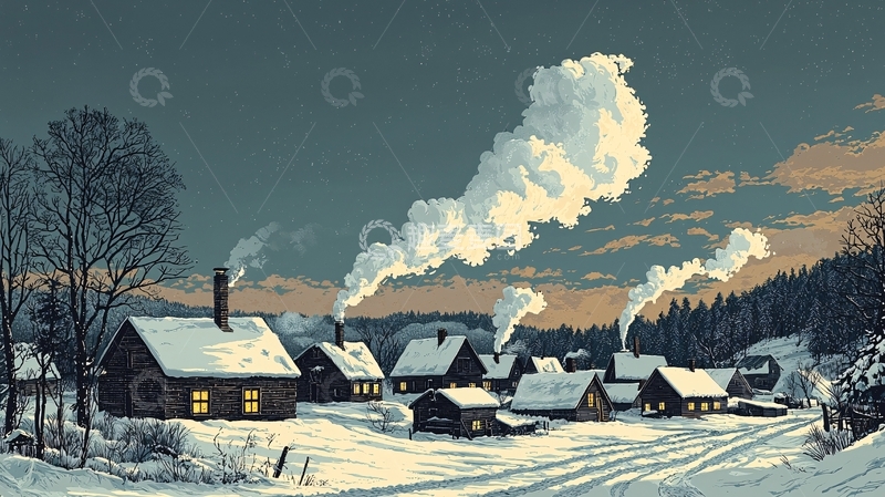 高清大图下载【趣麦麦图】冬季雪景村庄