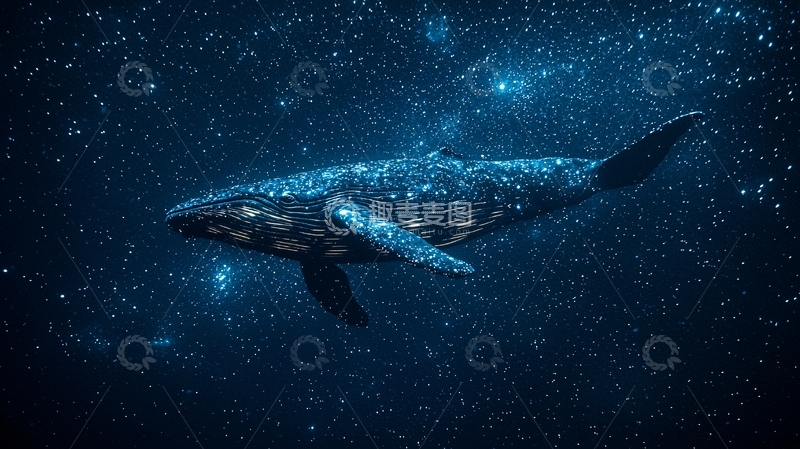 高清大图下载【趣麦麦图】深海鲸鱼星空背景
