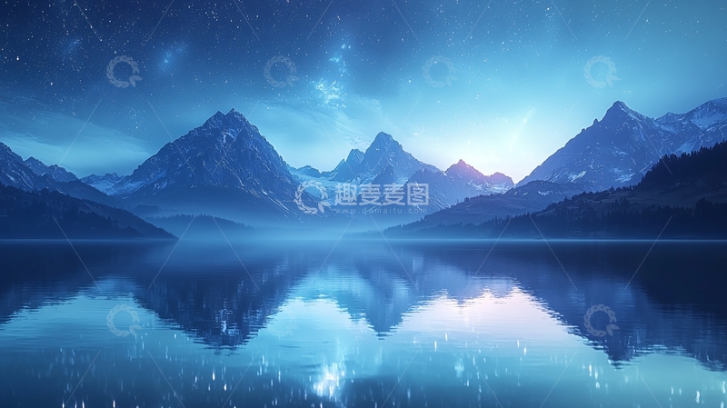 高清大图下载【趣麦麦图】极夜冰湖山脉倒影