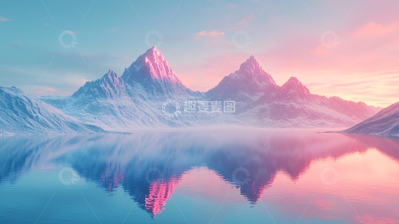 高清大图下载【趣麦麦图】粉色雪山湖泊倒影