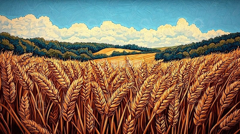 高清大图下载【趣麦麦图】金黄麦田风景画