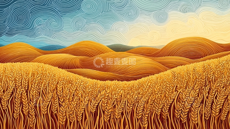 高清大图下载【趣麦麦图】金黄麦浪起伏的田野