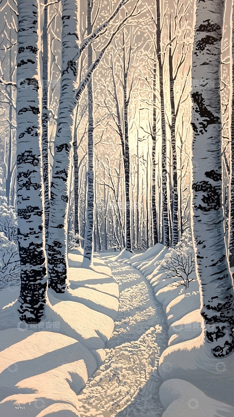 高清大图下载【趣麦麦图】冬日森林小路