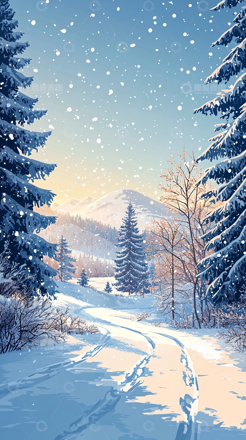 高清大图下载【趣麦麦图】冬日雪景山路