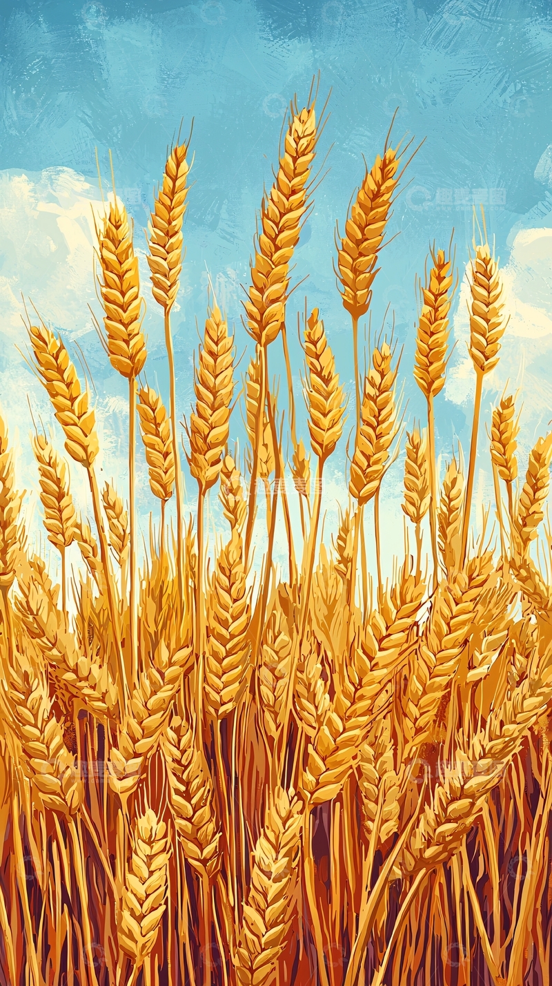 高清大图下载【趣麦麦图】金黄麦浪下的蓝天白云