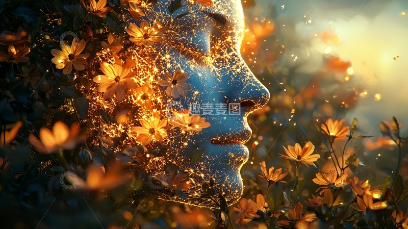 高清大图下载【趣麦麦图】火焰花朵女人侧脸