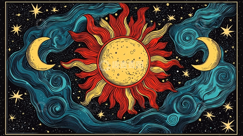 高清大图下载【趣麦麦图】太阳月亮星空