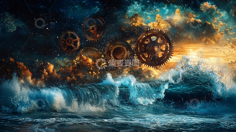 高清大图下载【趣麦麦图】宇宙齿轮海浪