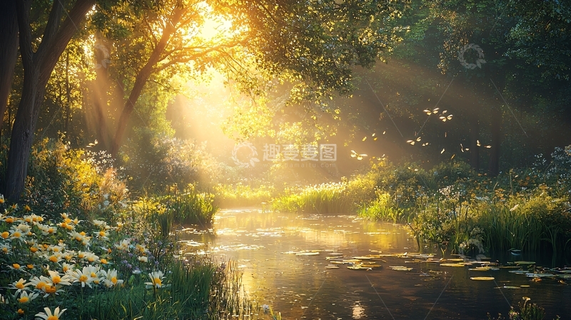 高清大图下载【趣麦麦图】阳光森林小溪