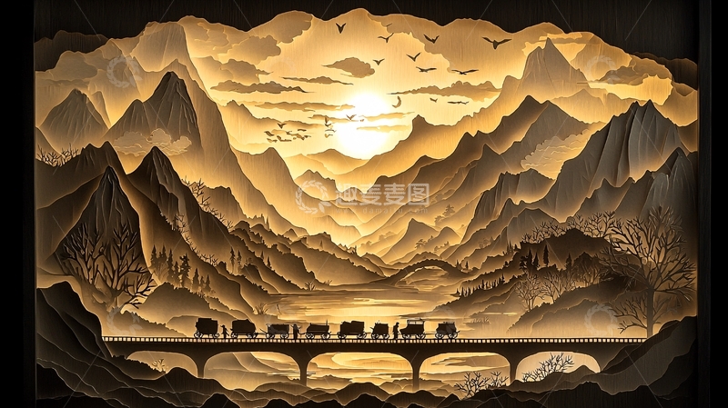 高清大图下载【趣麦麦图】夕阳下群山峻岭的剪影