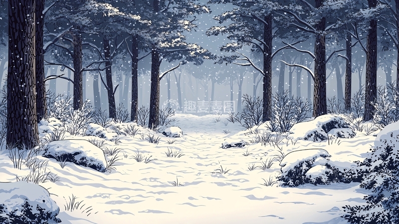 高清大图下载【趣麦麦图】雪地森林小路