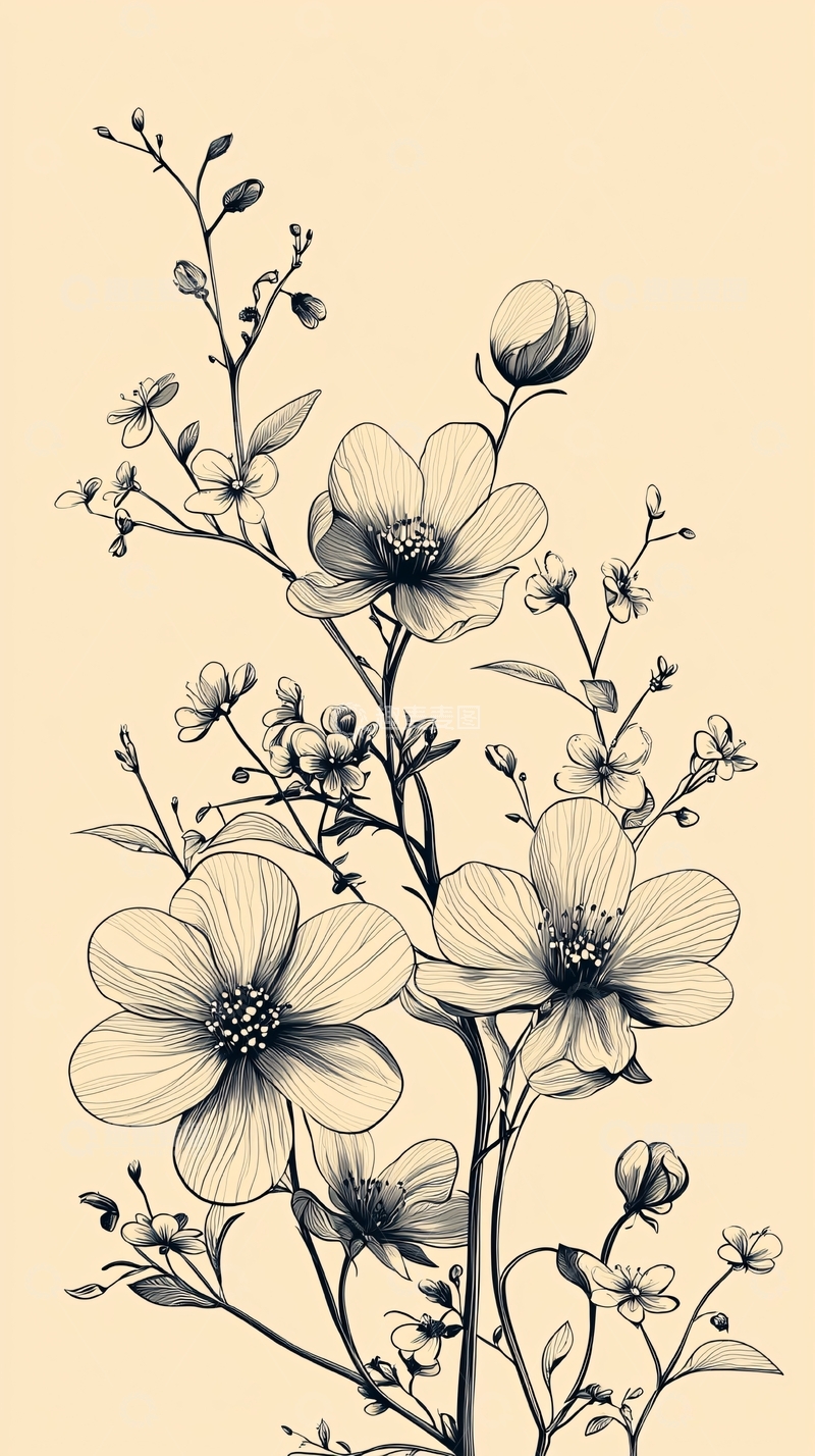 高清大图下载【趣麦麦图】手绘花卉线条图
