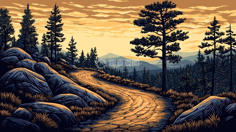 高清大图下载【趣麦麦图】山间小路日落景色