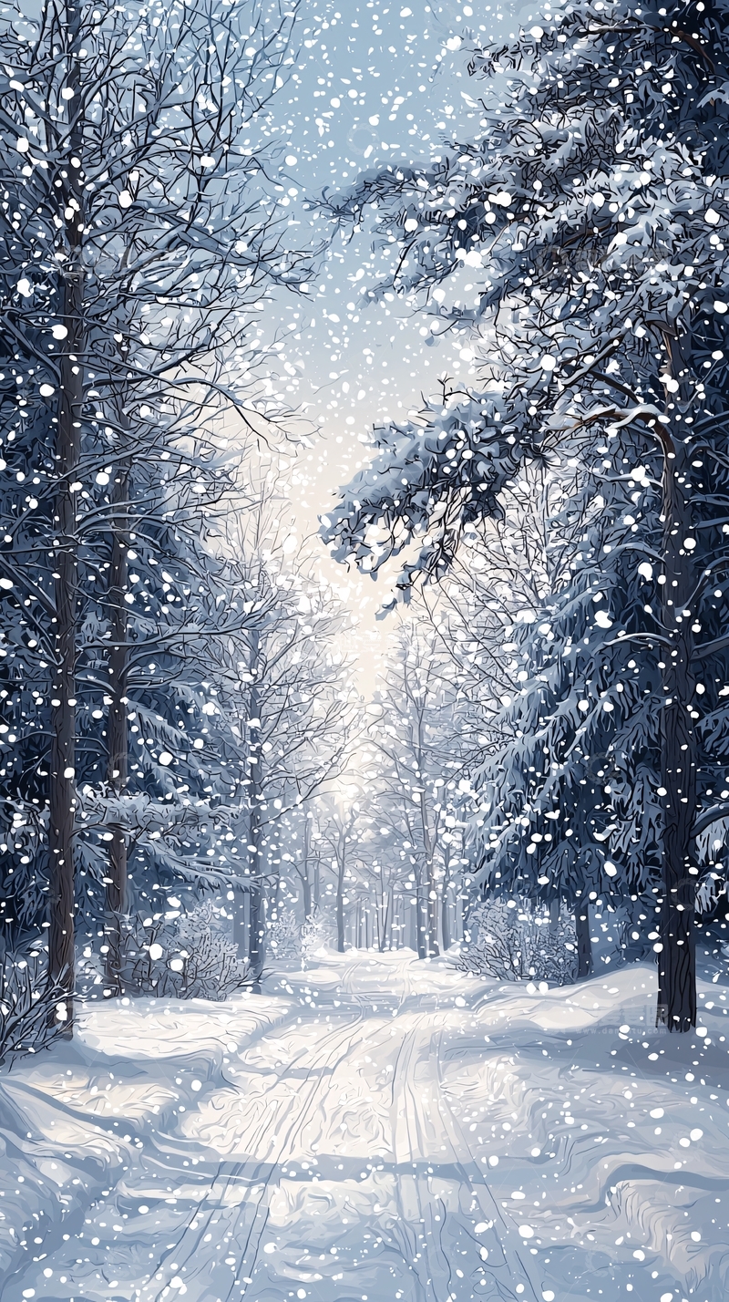 高清大图下载【趣麦麦图】下雪的森林小路