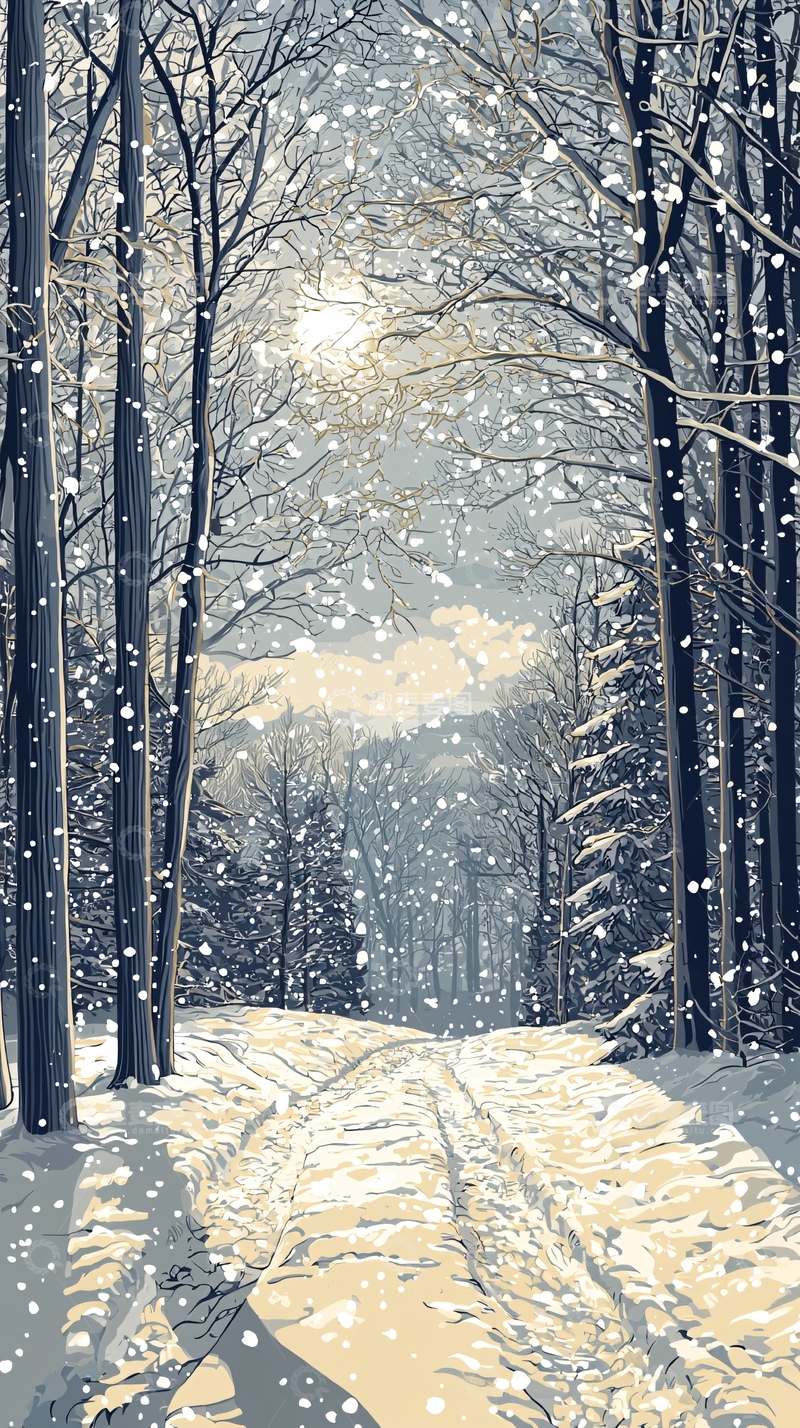 高清大图下载【趣麦麦图】冬日雪景森林小路