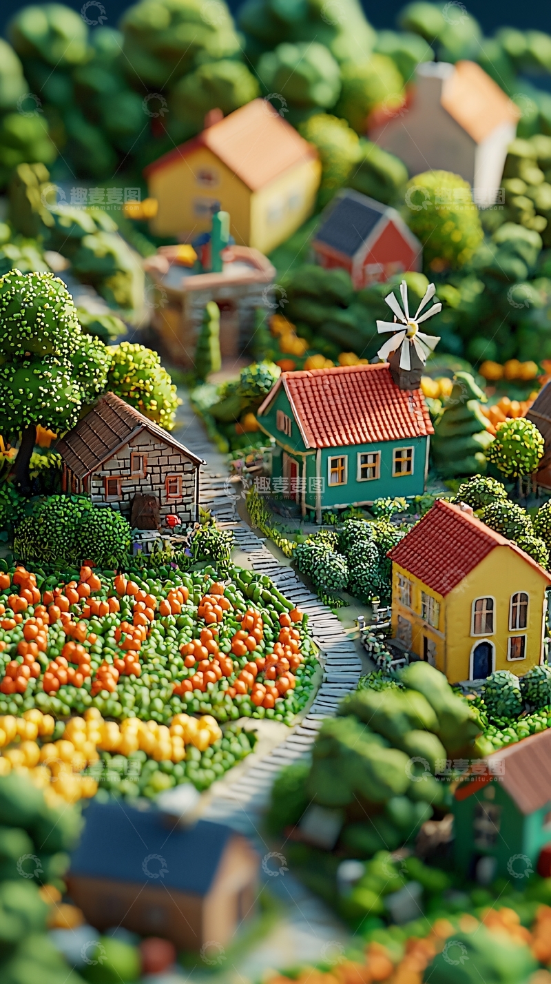 高清大图下载【趣麦麦图】田园乡村小镇模型