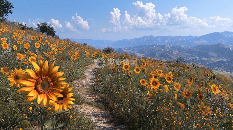 高清大图下载【趣麦麦图】向日葵花海山路