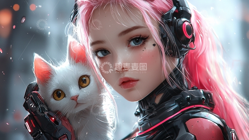 高清大图下载【趣麦麦图】粉色头发女孩