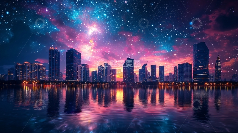 高清大图下载【趣麦麦图】星空城市夜景