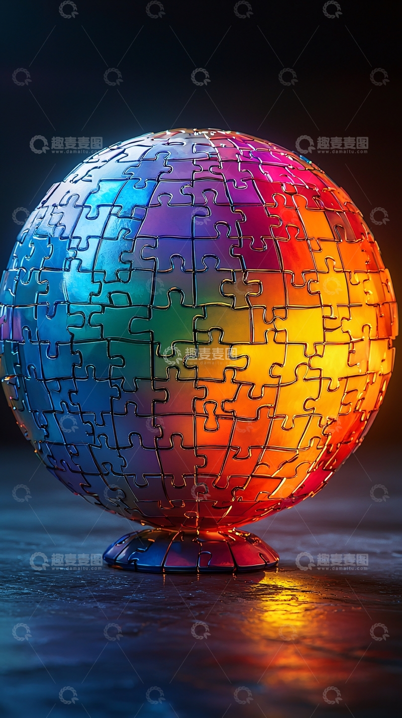高清大图下载【趣麦麦图】彩色拼图地球仪