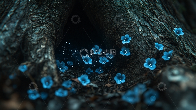 高清大图下载【趣麦麦图】树洞里的蓝色小花