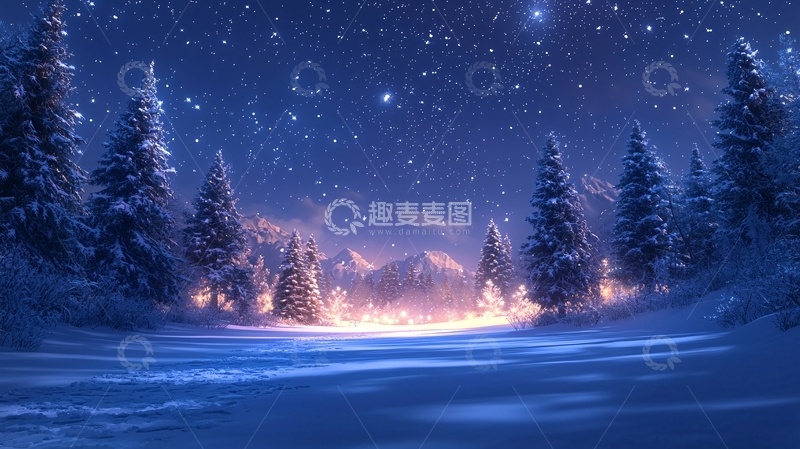 高清大图下载【趣麦麦图】梦幻冬夜雪景
