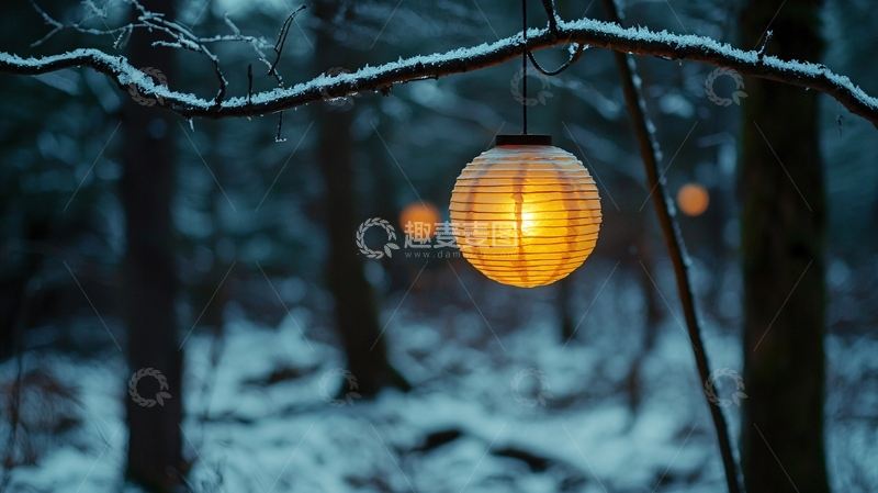 高清大图下载【趣麦麦图】雪地森林灯笼