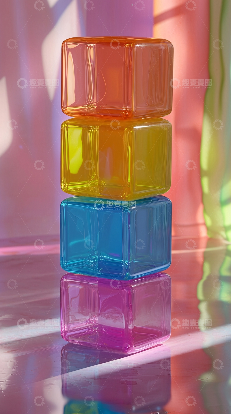 高清大图下载【趣麦麦图】彩色透明方块堆叠