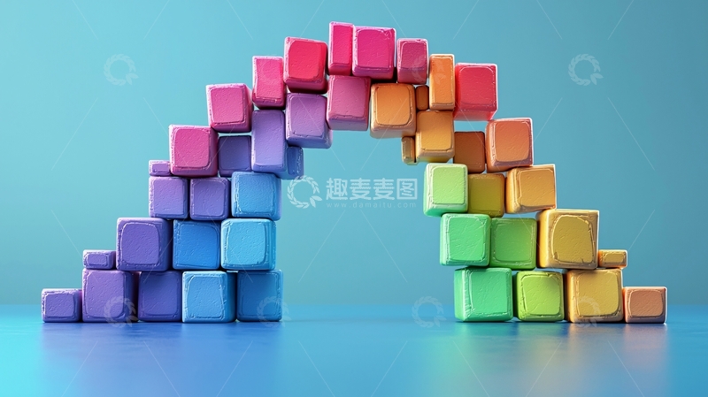 高清大图下载【趣麦麦图】彩色积木拱桥