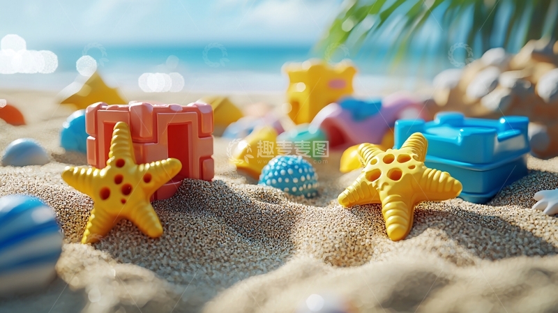 沙滩上的彩色玩具