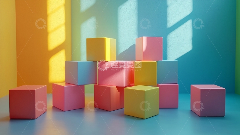 高清大图下载【趣麦麦图】彩色积木堆叠