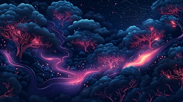 夜空下的发光树林